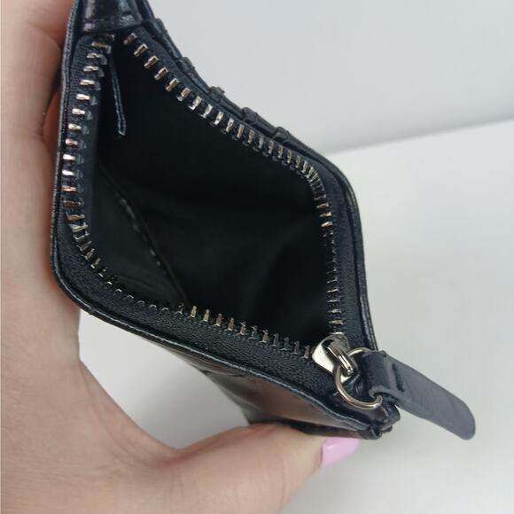 Poppy Grey Napa Quilted Leather RFID Credit Card Wallet Vegan Black - Picture 4 of 4